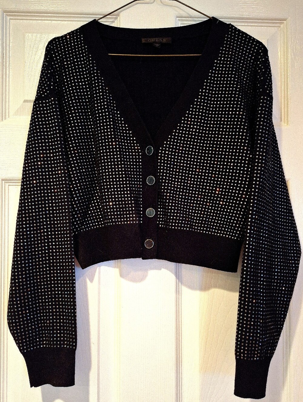 Black Guess Rhinestone Cropped Shrug Sweater